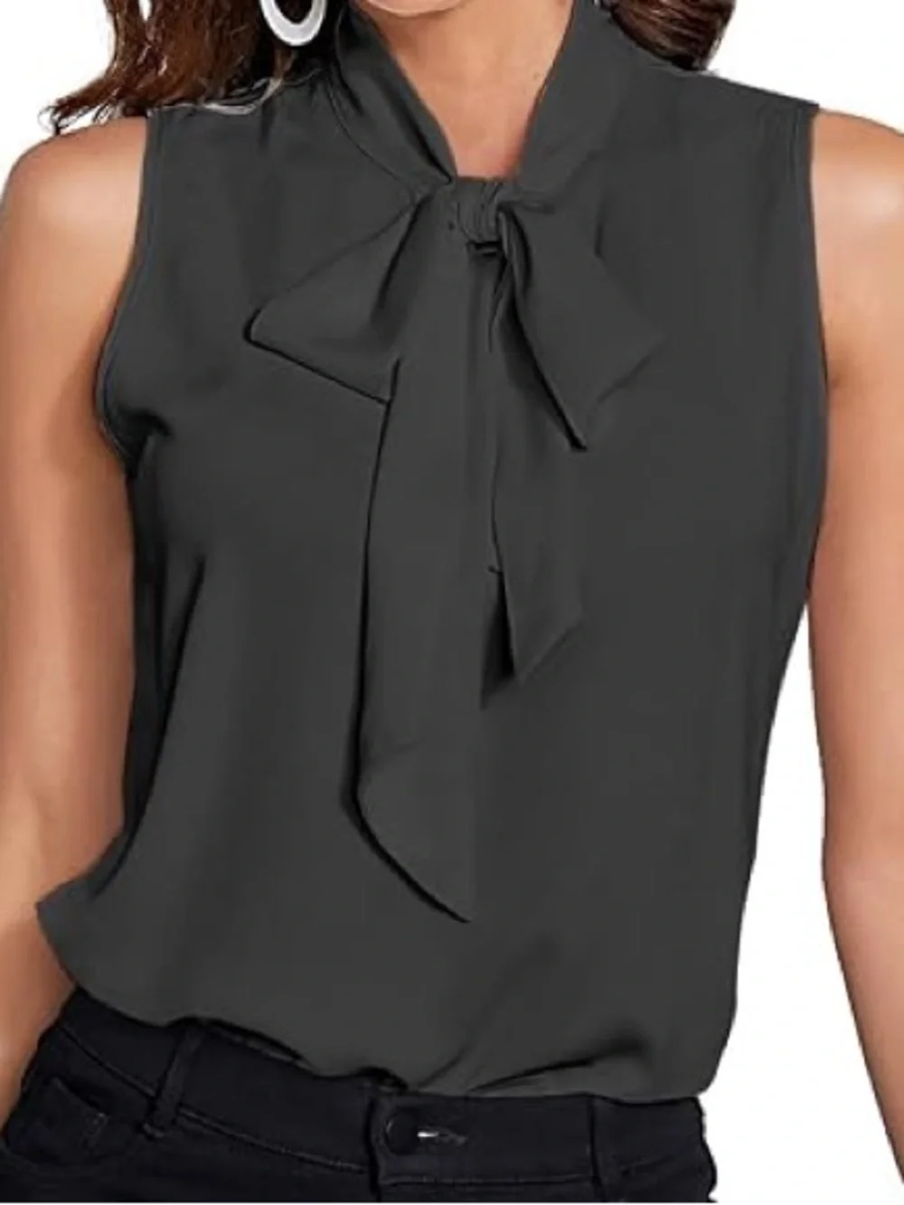 Tory Burch Sleeveless Tie-Neck Camisole in Charcoal